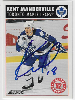 Kent Manderville Signed 1992-93 Score Hockey Card - Toronto Maple Leafs