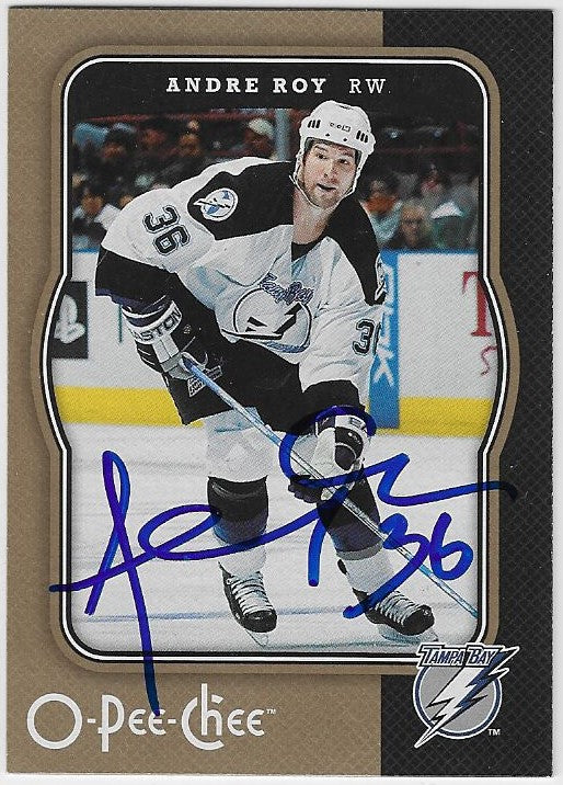 Andre Roy Signed 2007-08 O-Pee-Chee Hockey Card - Tampa Bay Lightning