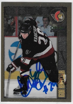 Carte de hockey chromée O-Pee-Chee signée par Igor Kravchuk (saison 1998-1999) - Sénateurs d'Ottawa
