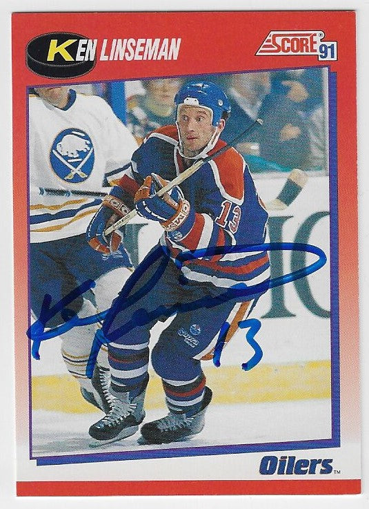 Ken Linseman Signed 1991-92 Score Hockey Card - Edmonton Oilers (Canadian)