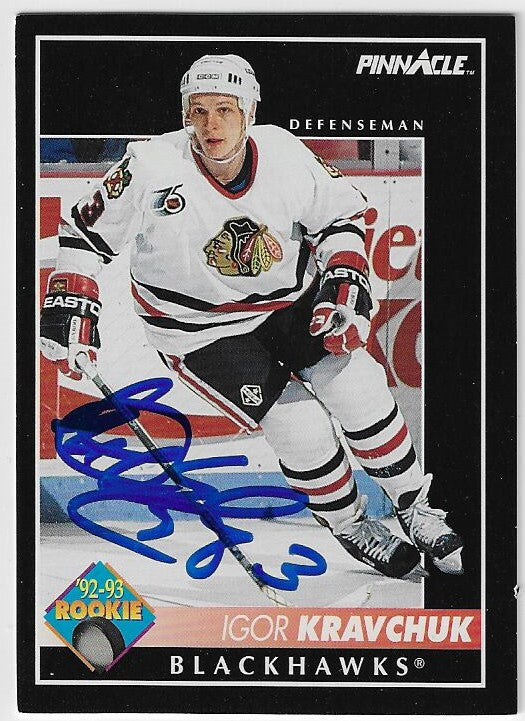 Igor Kravchuk Signed 1992-93 Pinnacle Hockey Card - Chicago Blackhawks