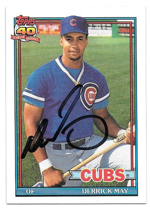 Derrick May Signed 1991 Topps Baseball Card - Chicago Cubs