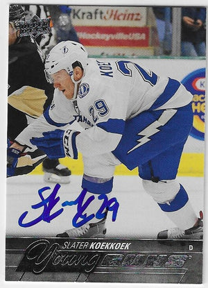 Slater Koekkoek Signed 2015-16 Upper Deck YG Hockey Card - Tampa Bay Lightning