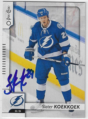 Slater Koekkoek Signed 2017-18 O-Pee-Chee Hockey Card - Tampa Bay Lightning