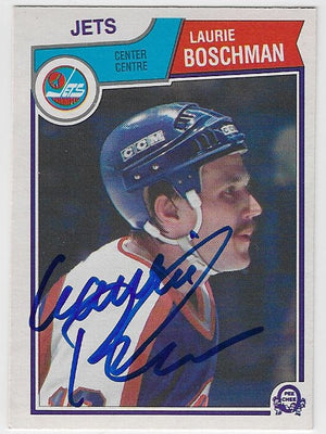 Laurie Boschman Signed 1983-84 O-Pee-Chee Hockey Card - Winnipeg Jets