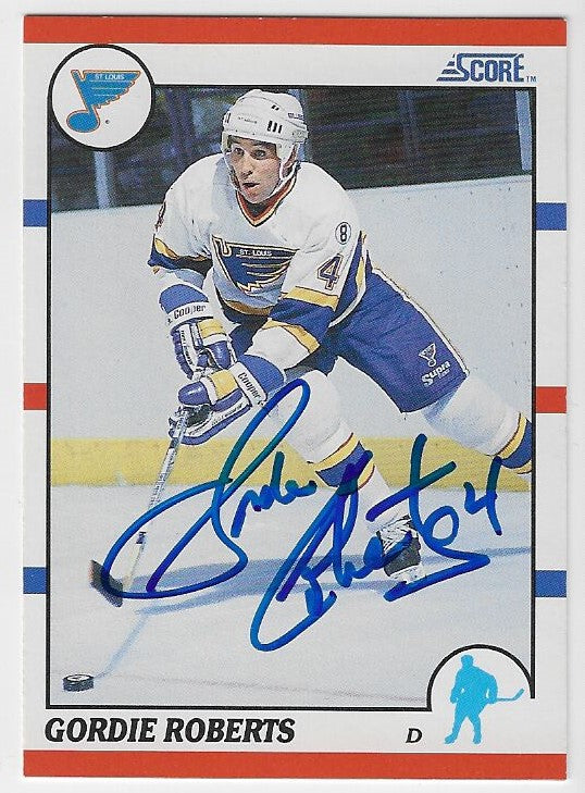 Gordie Roberts Signed 1990-91 Score Hockey Card - St Louis Blues