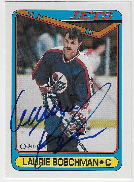 Laurie Boschman Signed 1990-91 O-Pee-Chee Hockey Card - Winnipeg Jets