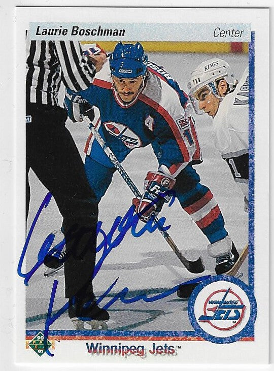 Laurie Boschman Signed 1990-91 Upper Deck Hockey Card - Winnipeg Jets