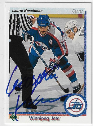 Laurie Boschman Signed 1990-91 Upper Deck Hockey Card - Winnipeg Jets