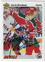 Laurie Boschman Signed 1991-92 Upper Deck Hockey Card - New Jersey Devils