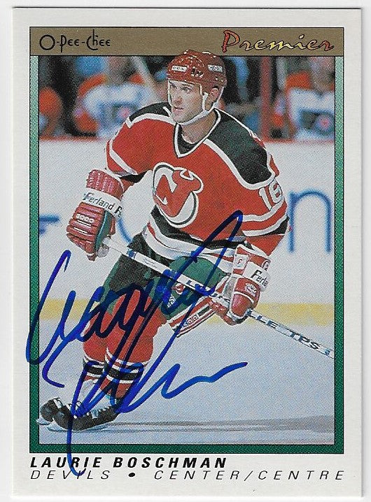 Laurie Boschman Signed 1990-91 O-Pee-Chee Premier Hockey Card - New Jersey Devils