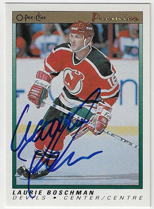 Laurie Boschman Signed 1990-91 O-Pee-Chee Premier Hockey Card - New Jersey Devils
