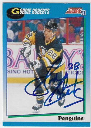 Gordie Roberts Signed 1991-92 Score Hockey Card - Pittsburgh Penguins