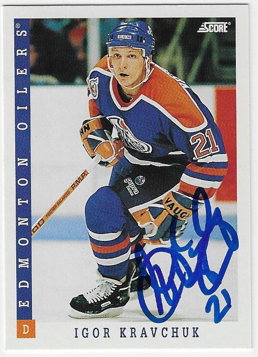 Carte de hockey Score signée par Igor Kravchuk (1993-94) - Oilers d'Edmonton (Canada)