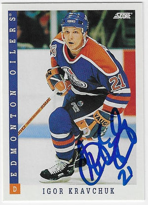 Carte de hockey Score signée par Igor Kravchuk (1993-94) - Oilers d'Edmonton (Canada)