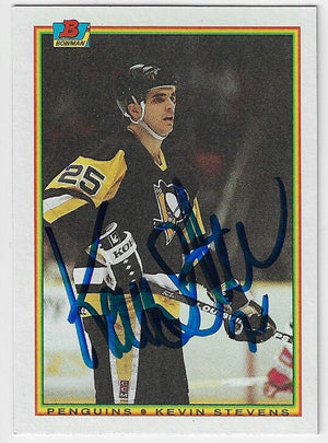Kevin Stevens Signed 1990-91 Bowman Hockey Card - Pittsburgh Penguins