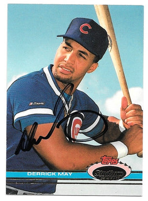 Derrick May Signed 1991 Stadium Club Baseball Card - Chicago Cubs