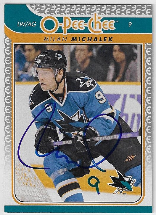 Milan Michalek Signed 2009-10 O-Pee-Chee Hockey Card - San Jose Sharks