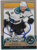 Milan Michalek Signed 2008-09 O-Pee-Chee Hockey Card - San Jose Sharks