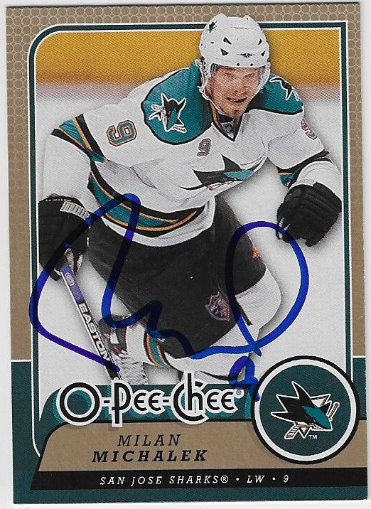 Milan Michalek Signed 2008-09 O-Pee-Chee Hockey Card - San Jose Sharks
