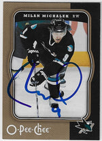 Milan Michalek Signed 2007-08 O-Pee-Chee Hockey Card - San Jose Sharks