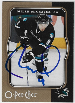 Milan Michalek Signed 2007-08 O-Pee-Chee Hockey Card - San Jose Sharks