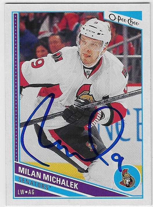 Milan Michalek Signed 2013-14 O-Pee-Chee Hockey Card - Ottawa Senators