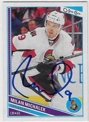 Milan Michalek Signed 2013-14 O-Pee-Chee Hockey Card - Ottawa Senators