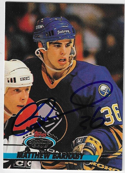 Matthew Barnaby Signed 1993-94 Stadium Club Hockey Card - Buffalo Sabres