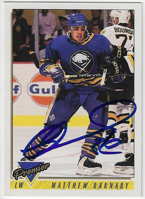 Matthew Barnaby Signed 1993-94 O-Pee-Chee Premier Hockey Card - Buffalo Sabres