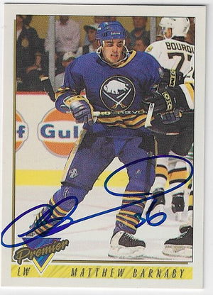 Matthew Barnaby Signed 1993-94 Topps Premier Hockey Card - Buffalo Sabres