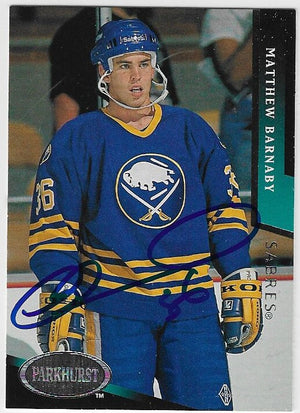Matthew Barnaby Signed 1993-94 Parkhurst Hockey Card - Buffalo Sabres