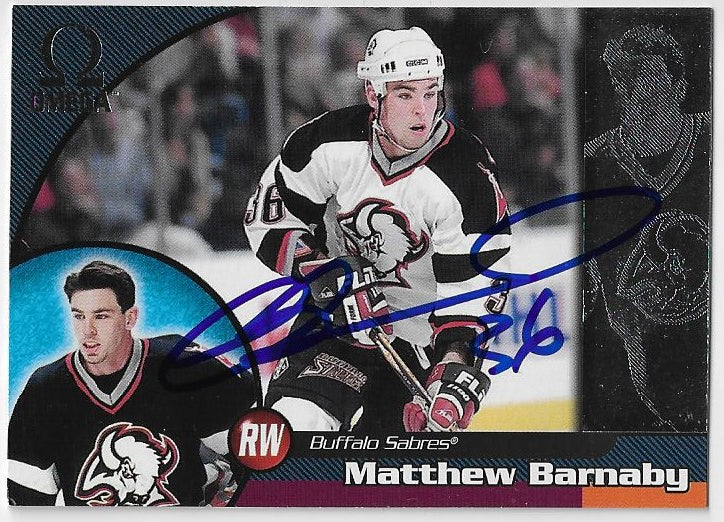 Matthew Barnaby Signed 1998-99 Pacific Omega Hockey Card - Buffalo Sabres