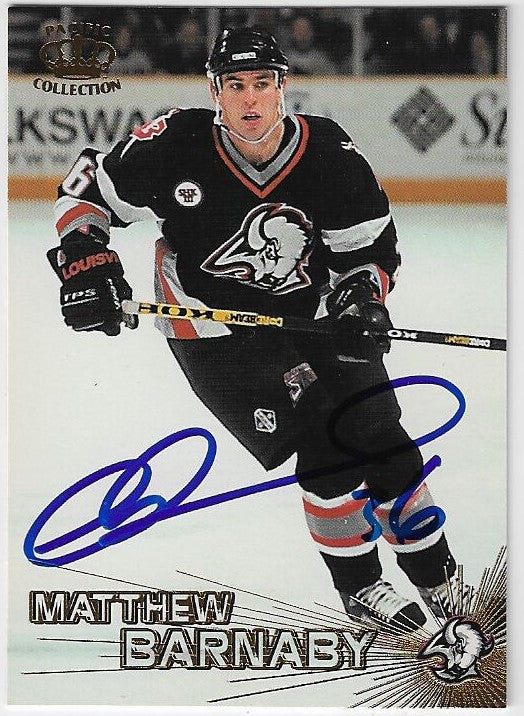 Matthew Barnaby Signed 1997-98 Pacific Crown Collection Hockey Card - Buffalo Sabres