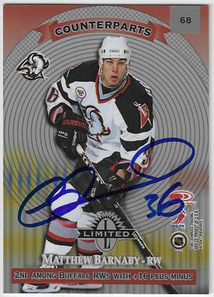 Matthew Barnaby Signed 1997-98 Donruss Limited Hockey Card - Buffalo Sabres