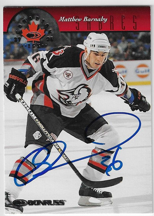 Matthew Barnaby Signed 1997-98 Donruss Canadian Ice Hockey Card - Buffalo Sabres