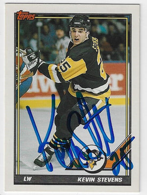 Kevin Stevens Signed 1991-92 Topps Hockey Card - Pittsburgh Penguins