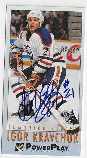 Carte de hockey Fleer PowerPlay 1993-94 signée par Igor Kravchuk - Oilers d'Edmonton
