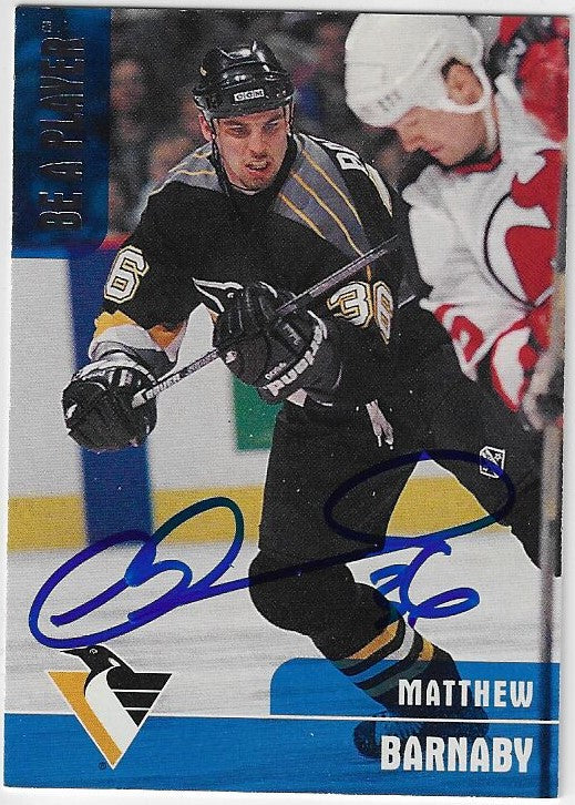 Matthew Barnaby Signed 1999-00 Be A Player Hockey Card - Pittsburgh Penguins