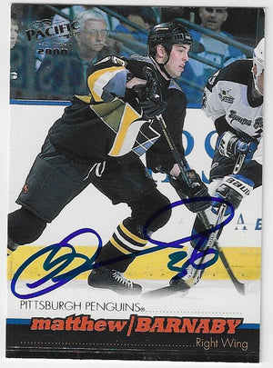 Matthew Barnaby Signed 1999-00 Pacific Hockey Card - Pittsburgh Penguins