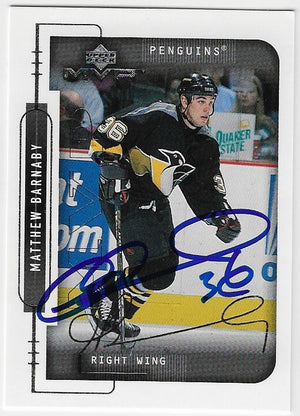 Matthew Barnaby Signed 1999-00 Upper Deck MVP Hockey Card - Pittsburgh Penguins