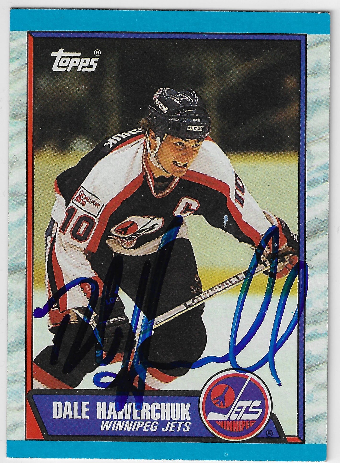 Dale Hawerchuk Signed 1989-90 Topps Hockey Card - Winnipeg Jets