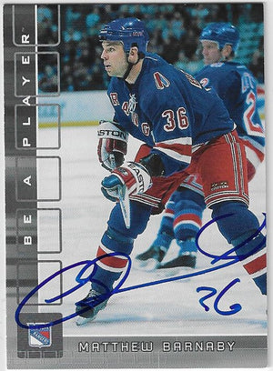 Matthew Barnaby Signed 2001-02 Be A Player Update Hockey Card - New York Rangers