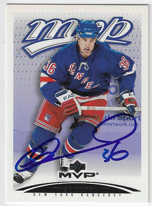 Matthew Barnaby Signed 2003-04 Upper Deck MVP Hockey Card - New York Rangers