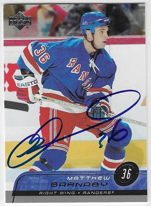 Matthew Barnaby Signed 2002-03 Upper Deck Hockey Card - New York Rangers
