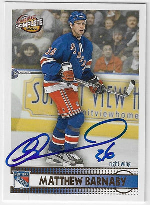 Matthew Barnaby Signed 2002-03 Pacific Complete Hockey Card - New York Rangers
