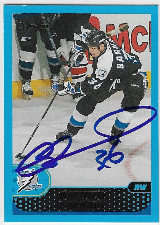 Matthew Barnaby Signed 2001-02 O-Pee-Chee Hockey Card - Tampa Bay Lightning