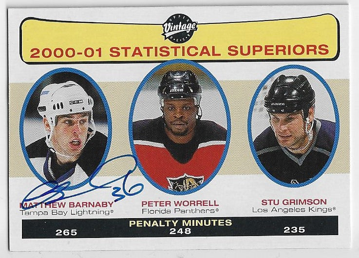 Matthew Barnaby Signed 2001-02 Upper Deck Vintage Hockey Card - Tampa Bay Lightning