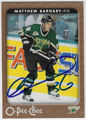 Matthew Barnaby Signed 2006-07 O-Pee-Chee Hockey Card - Dallas Stars