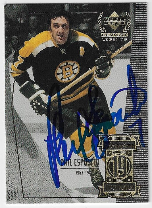Phil Esposito Signed 1999-00 Upper Deck Century Legends Hockey Card - Boston Bruins